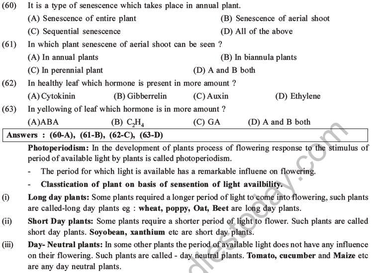 NEET Biology Growth And Development MCQs Set B, Multiple Choice Questions